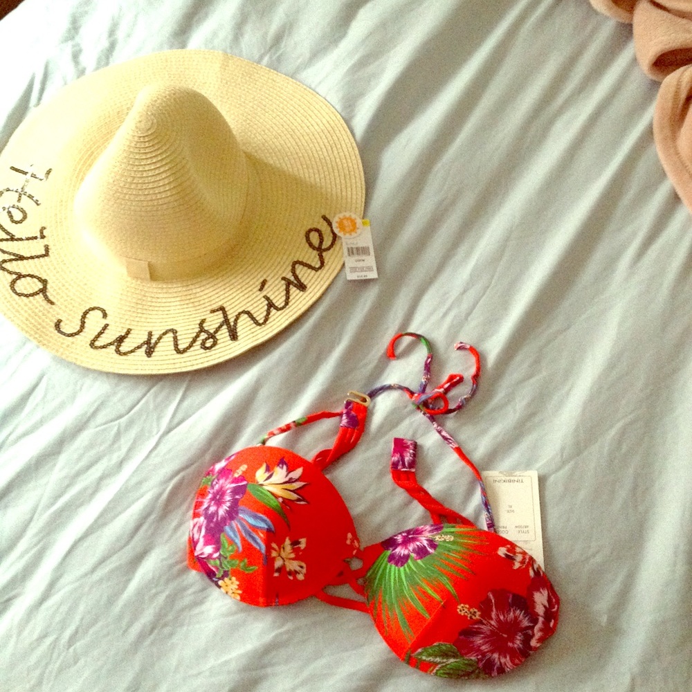 NEW Vibrant orange & floral bikini top